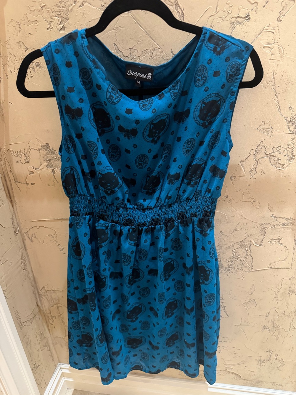 Sourpuss Teal Cat Print Sleeveless Dress